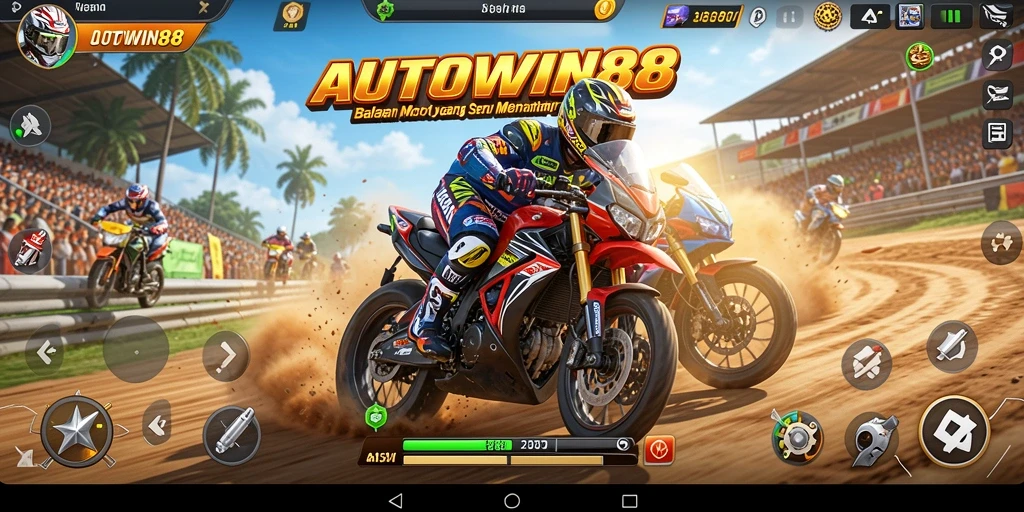 Tampilan gameplay seru balapan motor di AUTOWIN88.