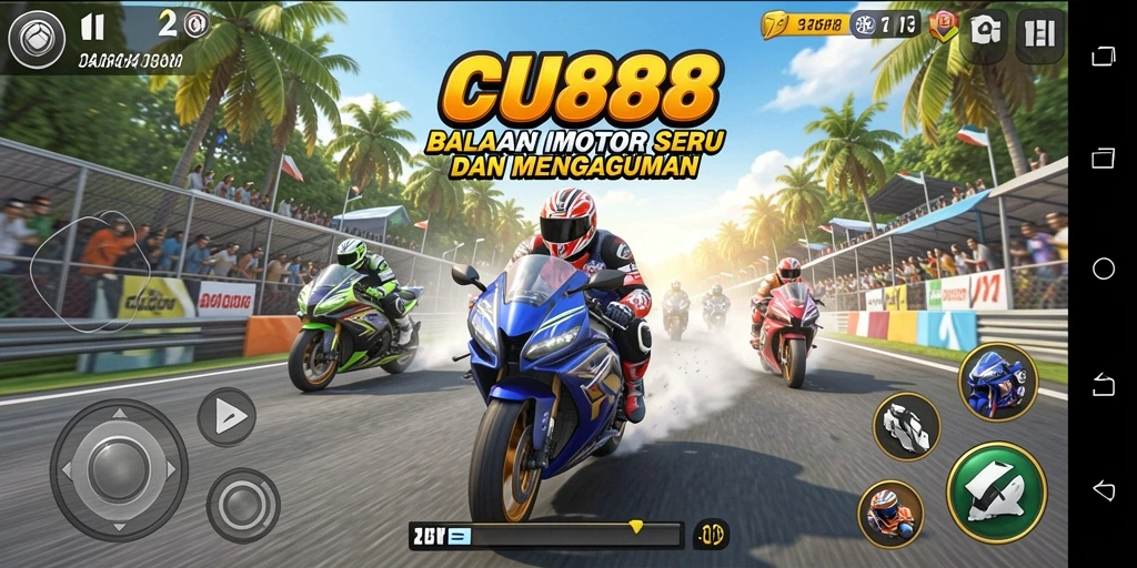 Tampilan menarik dari gameplay CU888 yang penuh aksi balapan motor.