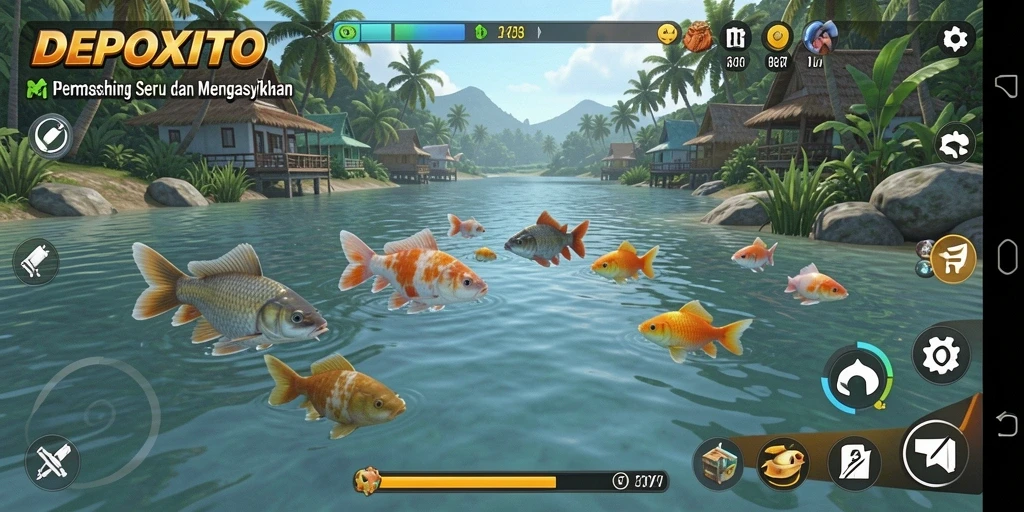 Tampilan gameplay seru DEPOXITO saat menangkap ikan.
