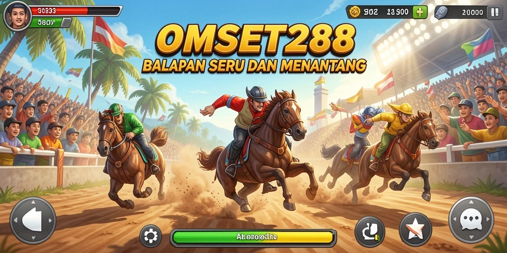 Screenshot gameplay dalam OMSET288 menampilkan aksi balapan yang mendebarkan.