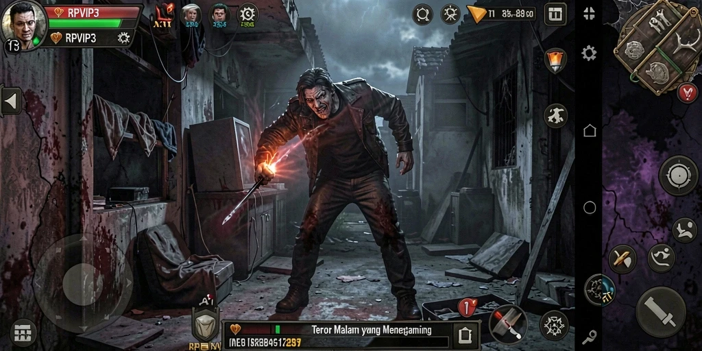 Screenshot gameplay RPVIP3 yang penuh ketegangan dan kengerian.