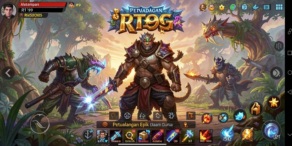Screenshot gameplay RT99 menampilkan aksi pertarungan yang seru dan grafis yang menawan.