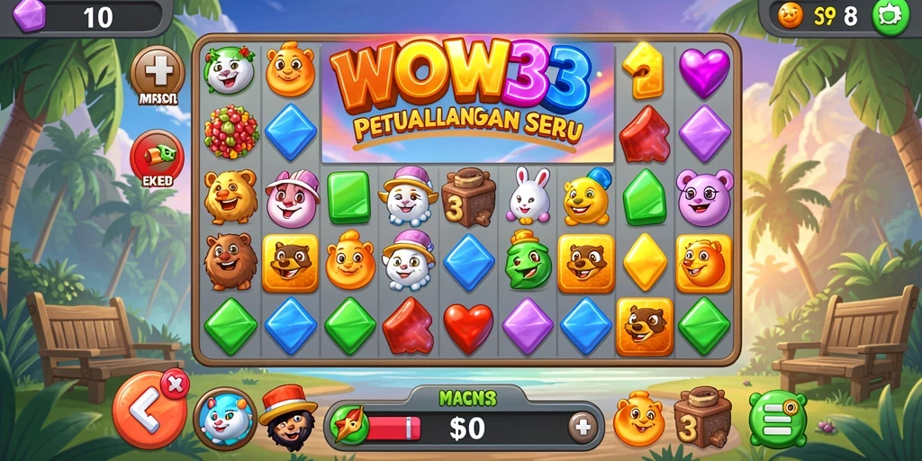 Tampilan menawan dari gameplay match-3 WOW33 yang mengasyikkan.